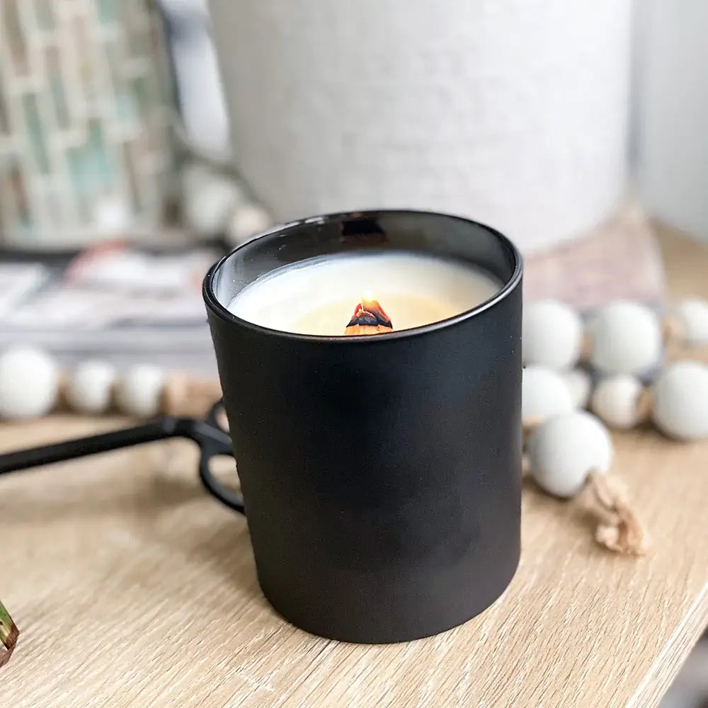 Black with wooden wick Candle